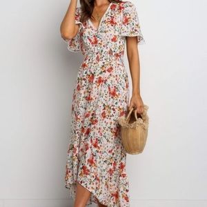 Red Floral Print Midi Length Dress